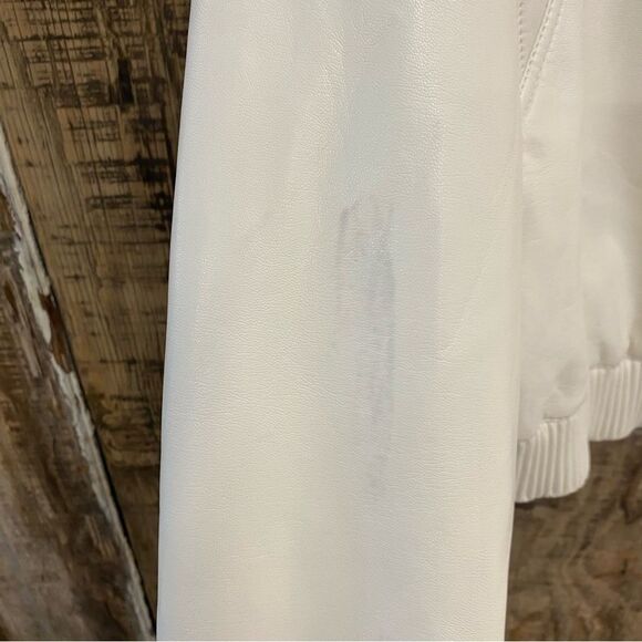 $645 Jonathan Simkhai Doreen Faux Leather Bomber Jacket Ivory NWT Revolve L - Picture 13 of 14